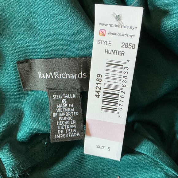 R&M Richards Women's Formal Dress Size 6 Green Sequined Lace Short Sleeve Gown - Picture 9 of 12